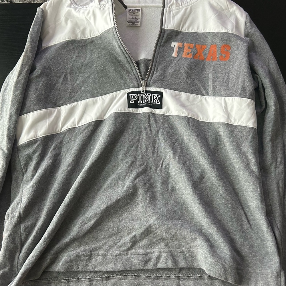 Victoria's Secret PINK Gray and White University of Texas Zip-Up Hoodie